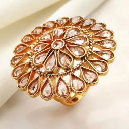 Zeneme Gold Plated Transparent CZ Stone Studded Adjustable Finger Ring-47