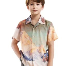 Rare Ones Boys Orange Viscose Printed Shirt-image-51