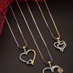 Zeneme Gold White Plated White CZ Stone Studded Pendant Set of 3-38