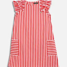 Allen Solly Girls Red Cotton Striped Dress-picture-4