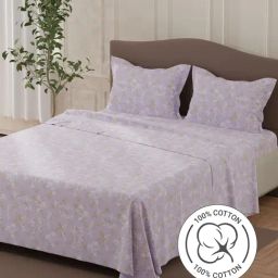 Layers Lumina Floret Purple Cotton Floral 140 TC Flat Double Bedsheet with 2 Pillow Covers-picture-3