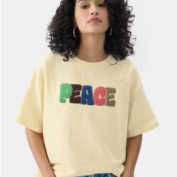 The Souled Store Beige Graphic Print Oversized T-Shirt-picture-13