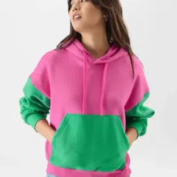 The Souled Store Pink & Green Cotton Color-Block Hoodie-image-88