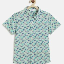 Campana Boys Blue and Green Cotton Printed Shirt-image-7