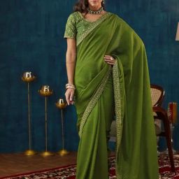 Satrani Green Art Silk Embroidered Saree With Unstitched Blouse-picture-38