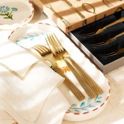 Pure Home and Living Gold Stainless Steel Zig Zag Textured Dessert Forks - Set of 6-32