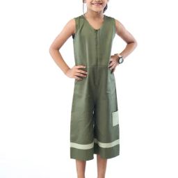 ZACH &KIKI Girls Green Cotton Solid Jumpsuit-image-67