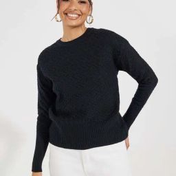 Styli Black Self Pattern Pullover-picture-2