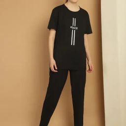 Vimal Jonney Black Cotton Printed T-Shirt & Track Pants Set-image-49