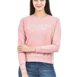 NUMERO UNO Dusty Pink & White Cotton Graphic Print Sweatshirt-image-95