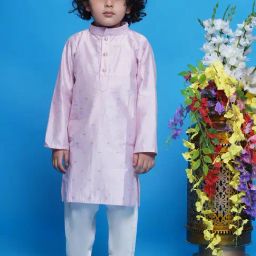 Little Bansi Boys Light Purple & White Self Design Full Sleeves Kurta with Pyjamas-image-86