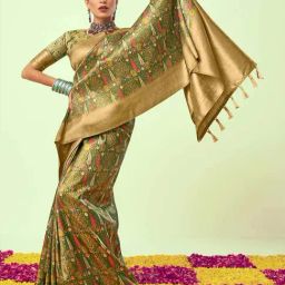 SHUBHKALA Green Silk Woven Saree With Unstitched Blouse-image-13