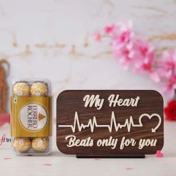 eCraftIndia Wooden My Heart Beats Only For You Showpiece & Ferrero Rocher Chocolates (8 Pcs)-12