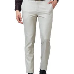 Raymond Beige Slim Fit Textured Flat Front Trousers-picture-18