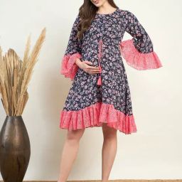 The Kaftan Company Black Floral Print Maternity A Line Dress-image-23