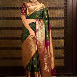 Anjaneya Sarees Green Silk Woven Saree With Unstitched Blouse-image-92