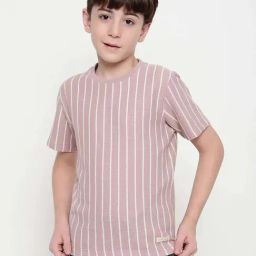 Octave Kids Suede Pink Cotton Striped T-Shirt-image-28