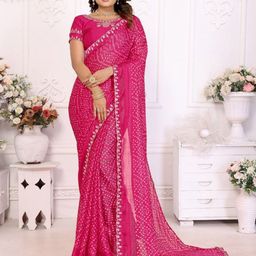 Mitera Bandhani Printed Zari Pure Chiffon Saree-7