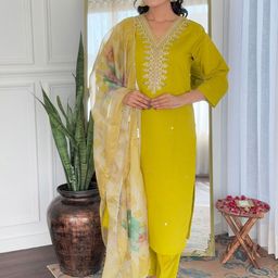 THE52 Women Ethnic Motifs Embroidered Kurta with Trousers & Dupatta-picture-56