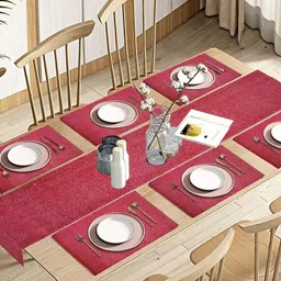 PRAKARTIK 7-Pcs Red Cotton Table Placemats-30