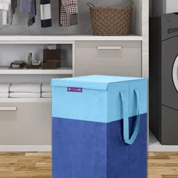 Prettykrafts Blue & Navy Blue Foldable Laundry Bag With Lid-86