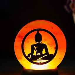 eCraftIndia Orange & Brown Textured Wooden Cylindrical Shaped Himalayan Salt Table Lamp-13