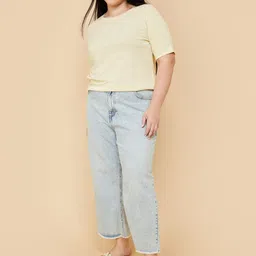 max Women Plus Size Solid Round Neck Pure Cotton T-shirt-image-76