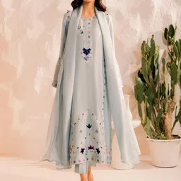 Moda Rapido Women Embroidered Chanderi Silk Kurta with Trousers And Dupatta-picture-15