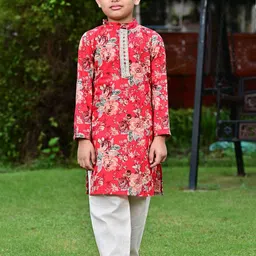 EthIndia Boys Floral Printed Regular Pure Cotton Kurta with Pyjamas-42