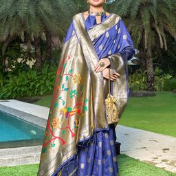 GARIYA Woven Design Zari Silk Blend Paithani Saree-image-39