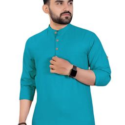 EdinWolf Men Mandarin Collar Roll-Up Sleeves Short Kurta-image-60