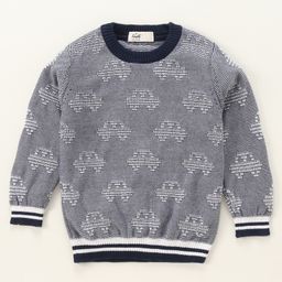 Simply Full Sleeves Knit Sweater Car & Stripes Design- Blue-image-83