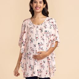 Bella Mama Three Fourth Sleeves Maternity Top Floral Print - Peach-picture-27