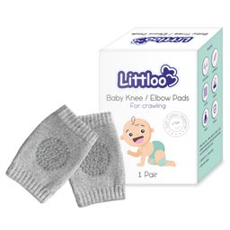 Littloo Baby Safety Protector Knee & Elbow Pads for Anti-Slip Crawling Experience Made with Soft Cotton Elastic and Stretchable - Grey-27