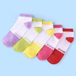 Pine Kids Low Ankle Length Socks Logo Design Pack of 5 - Purple Pink & Yellow-image-37