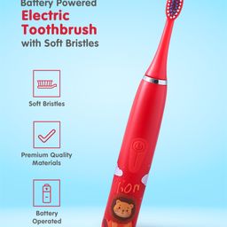 Lion Print Battery Powered Electric Toothbrush with Soft Bristles - Red-12