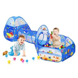 BabyGo 3-in-1 Pop Up Play Tent House with Tunnel & Ball Pool for Kids -Ocean Blue-11