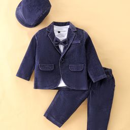 Robo Fry Cotton Polyester Full Sleeves Blazer with T-Shirt & Trouser Set with Cap & Bow Detailing - Navy Blue-image-86