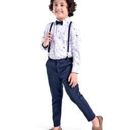 Babyhug Knit Full Sleeves Rainbow Print Party Shirt & Trousers with Cap Bow & Suspender - White & Black-picture-9