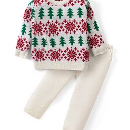 Babyhug Knitted Full Sleeves Sweater Set with Trees Design - Multicolour-picture-11