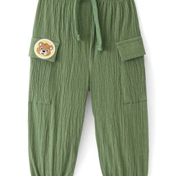 Babyhug French Terry Knit Full Length Lounge Pant with Animal Patch Detailing - Olive Green-picture-23