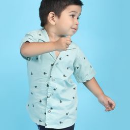 Polka Tots Cotton Half Sleeves Palm Tree Printed Shirt  - Green-image-18