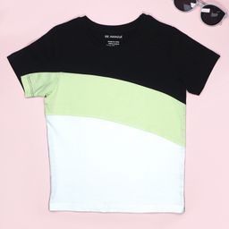 Be Awara Cotton Half Sleeves Color Block T Shirt - Black-image-34