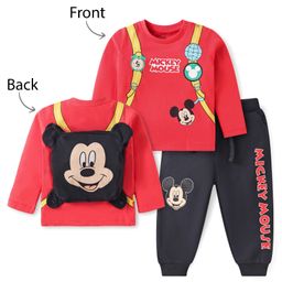 Babyhug Disney Single Jersey Knit Full Sleeves T-Shirt & Lounge Pant with Mickey Mouse Graphics - Red & Black-image-52