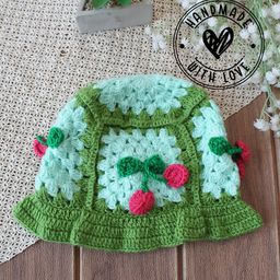 Woonie Crochet Cherry Designed Cap - Green-picture-16