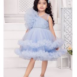Ministitch Sleeveless Floral  Detailed & Shimmered Layered Dress - Blue-image-69