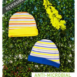 COCOON ORGANICS Cotton Terry Pack Of 2 Striped Anti Microbial Reversible Caps - Multi Colour-image-15