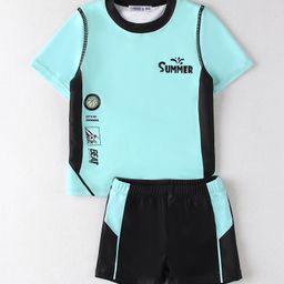 Mark & Mia Half Sleeves 2 Pieces Swimsuit with Text Print - Sea Green-image-53