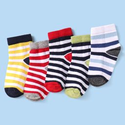 Cute Walk By Babyhug Knit Ankle Length Anti-Bacterial Socks with Stripes Pack of 5 - Yellow Green & Black-image-19