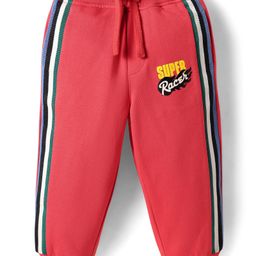 Babyhug Cotton Looper Knit Full Length Lounge Pant With Text Print - Red-picture-13